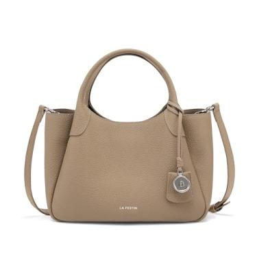 Imagem de LA FESTIN Bolsa feminina de couro legítimo, alça superior, bolsa tiracolo pequena bolsa de ombro para mulheres com fivela, Damasco