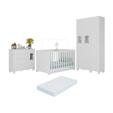 Imagem de Quarto De Bebê Completo Com Berço Americano 3 Em 1 Colchão Ternura Multimóveis MP4671 Branco