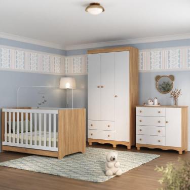 Imagem de Quarto De Bebê Completo Com Berço Americano 3 Em 1 Dengo Multimóveis MP4592 Madeirado-branco