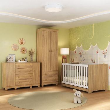 Imagem de Quarto De Bebê Completo Com Berço Americano 3 Em 1 Allegra Multimóveis MP4594 Madeirado