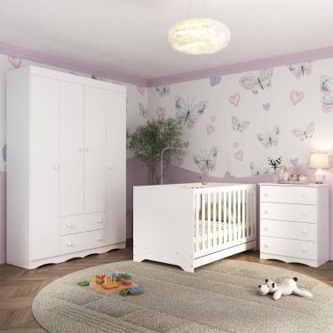 Imagem de Quarto De Bebê Completo Com Berço Americano 3 Em 1 Realeza Multimóveis MP4587 Branco