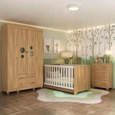 Imagem de Quarto De Bebê Completo Com Berço Americano 3 Em 1 Bombom Multimóveis MP4618 Madeirado