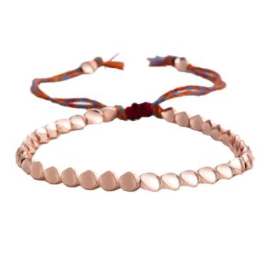 Imagem de Pulseira trançada boêmia feita à mão para mulheres, joia minimalista de inspiração vintage com contas de metal, corda de mão ajustável de estilo étnico para férias na praia em ouro, branco K e ouro