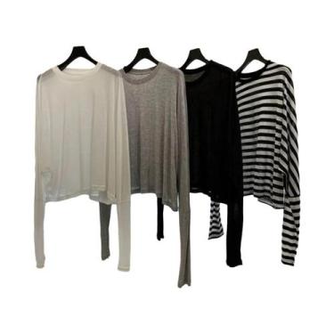 Imagem de Camiseta Feminina De Manga Longa Modal Estilo Coreano Verão Proteção S