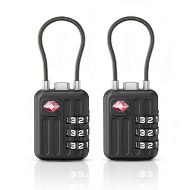 Imagem de Pacote com 2 fechaduras de bagagem de viagem aprovadas pela TSA, combinação de cabo de metal, cadeados de 3 dígitos sem chave, cadeado à prova de intempéries aceito pela TSA para armário de academia