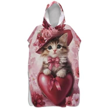 Imagem de Joisal Roupão romântico gatinho rosa chapéu mudança de coração para adultos surf poncho praia moletom toalha floral secagem rápida masculino poncho com capuz