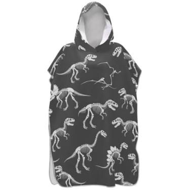 Imagem de Joisal Poncho de surf cinza esqueleto de dinossauro branco para adultos trocador de roupão de secagem rápida homens mulheres poncho com capuz toalha de praia impressão