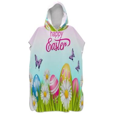 Imagem de Joisal Poncho de surf floral de ovo colorido de Páscoa para adultos trocador de roupa de praia com capuz toalha de banho leve ponchos femininos com capuz