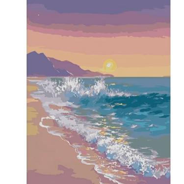 Imagem de BYGFHLYW Kit de pintura por números para adultos iniciantes, paisagens de praia à beira-mar, kits de pintura por números em tela, kits de pintura a óleo acrílica DIY para decoração de parede de casa
