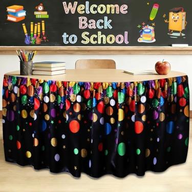 Imagem de Saia de mesa com bolinhas coloridas de 2,5 m com babados e bolinhas pintadas coloridas para professores, saias retangulares, para sala de aula, sala de aula, escritório, estante de livros