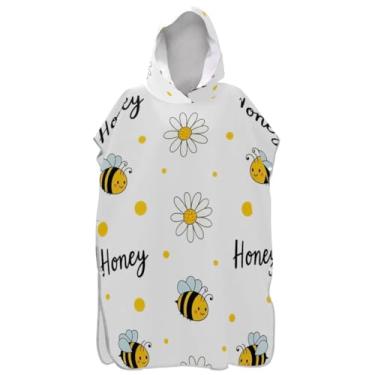 Imagem de Joisal Poncho de surfe trocador de roupão para adultos toalha de natação com capuz bonito reutilizável bonito desenho animado abelha margarida branco poncho masculino com capuz