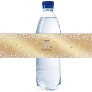 Imagem de 32 etiquetas para garrafas de água de feliz aniversário de 30 anos, adesivo de festa de noivado de diamante dourado, embalagem de garrafa de água de feliz aniversário de 30 anos para homens e mulheres