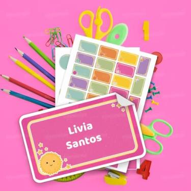 Imagem de Kit de Etiquetas Escolares Personalizadas Sistema Solar 02 com sol e planetas para identificar material escolar, lancheira, garrafinha e pertences infantis