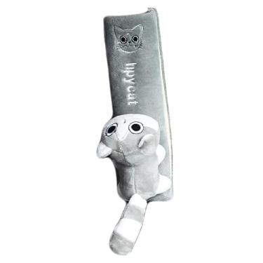 Imagem de 1 peça de almofadas de cinto de segurança com desenho de gato cinza - Almofada de alça de ombro macia e confortável, universal para carro