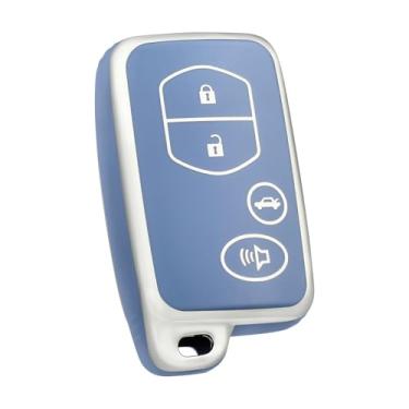 Imagem de OFF WE GO Capa para chaveiro Toyota, capa macia de proteção de TPU para chaveiro, compatível com Toyota Camry Corolla RAV4 Avalon Highlander Prius Venza, acessórios para chave de carro (azul prateado)