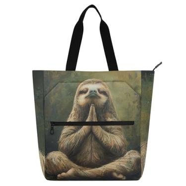 Imagem de GAIGEO Bolsa feminina divertida de yoga preguiça para trabalho, praia, livro, com zíper, presente infantil fofo para amantes de livros