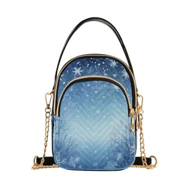 Imagem de Corgis Cute Puppy Dog Bolsa tiracolo feminina, bolsa transversal com bolsos, bolsa transversal de verão, Blue Snowflakes Over a Snowy Space-4, One Size