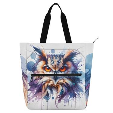 Imagem de Sacola de lona com pintura de coruja em aquarela para crianças, mulheres, amantes de livros, escola, professor, trabalho, bolsa de lona