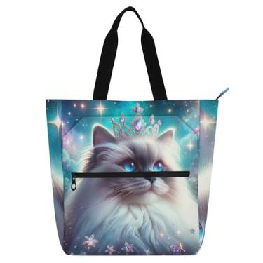 Imagem de GAIGEO Cute Kitten Ragdoll Cat Tote feminina bolsa de trabalho lona praia livro bolsa zíper carteiro bolsas com compartimentos
