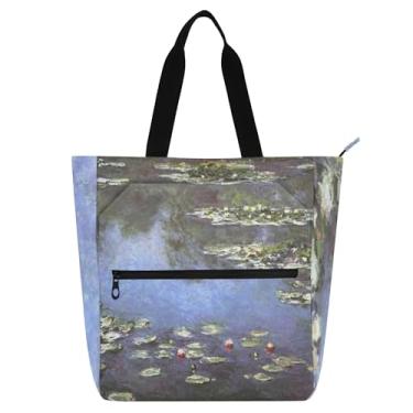 Imagem de GAIGEO Monet Seerosen Bolsa de trabalho com estampa de lírio aquático para mulheres, bolsas de lona de lona, universidade, escola, utilitário, bolsas infantis para amantes de livros