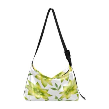 Imagem de Bolsa transversal Galaxy Wallpaper com alça larga, bolsa de ombro de couro, bolsa de ombro masculina de couro, Plantas de flores amarelas, One Size