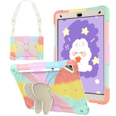 Imagem de SXYGMZL Capa fofa para iPad 9 10.2 borboleta, iPad 7 8 10.2 para meninas, à prova de choque, alça de ombro, suporte de caneta, capa robusta para mulheres iPad Pro 10.5/Air 3ª geração/iPad 10.2 9ª 8ª