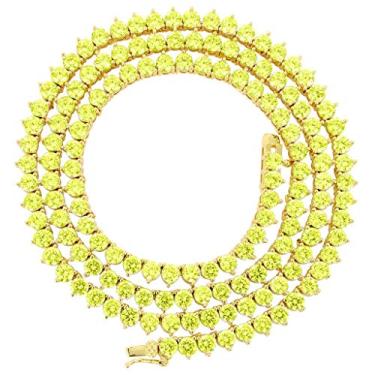 Imagem de Colar unissex de 1 fileira de tênis, corrente gargantilha, diamantes criados em laboratório, 4 mm, pedra de 3 pinos, uma fileira, multicolorido, pulseira de 40 a 61 cm, 16,5 a 21,6 cm, Chain 18