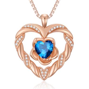 Imagem de WYDDO Colares de coração de flor rosa para mulheres, mãe, pedra do mês de nascimento, pingente, aniversário, Natal, Dia dos Namorados, joias presentes para sua esposa, filha, mãe, One Size, Base