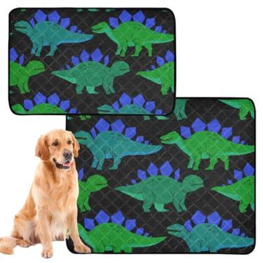 Imagem de Almofada reutilizável para xixi de dinossauros, verde, azul, preto, lavável para animais de estimação, tapete de urina fofo para cães, impermeável, absorvente, médio + grande, conjunto de 2