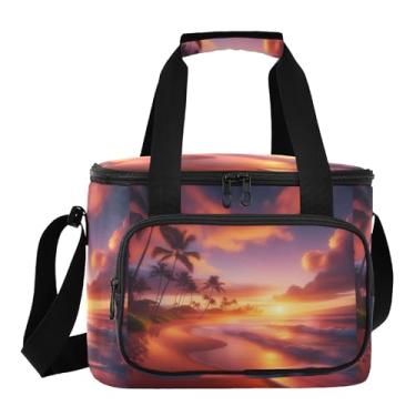 Imagem de Lancheira masculina laranja tropical pôr do sol, bolsa térmica de praia, lancheira feminina