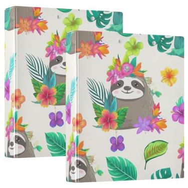 Imagem de Linda coroa de flor de preguiça com três argolas de 3 cm, comporta 200 folhas, portfólio fofo, anel redondo, fichário de escritório, 31,5 x 27 x 6 cm, 1 pacote