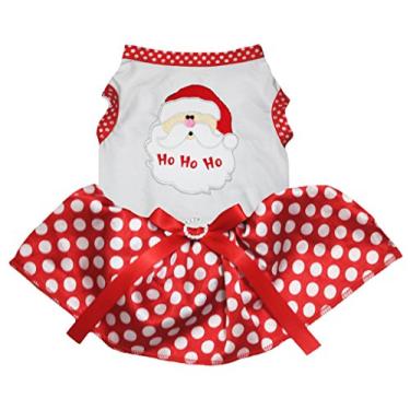 Imagem de Petitebella Roupa de cachorro vestido de Papai Noel rosto branco de bolinhas tutu (PP)