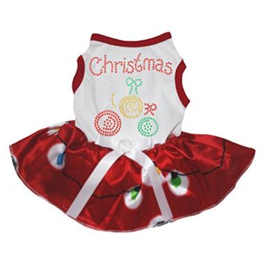 Imagem de Petitebella Decoração de Natal branca camiseta tutu iluminação vermelha para cachorro (GG)