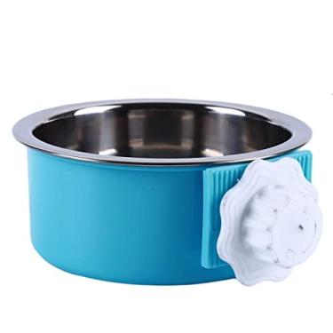 Imagem de Tigela alimentadora para cães tigela de água para comida de cachorro de estimação, tigela de plástico 2 em 1 e tigela de aço inoxidável, tigela de comida removível para cães e gatos para gaiolas e gaiolas, azul