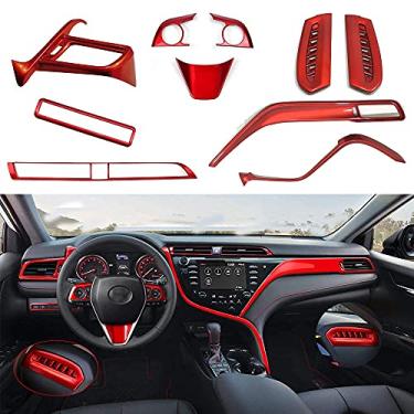 Imagem de Boltry Conjunto completo de ABS para interior de carro, painel de instrumentos, painel decorativo para console central, acabamento de moldagem, saída de ar automotiva, capa para volante acessórios 10 peças para Toyota Camry LE SE XLE XSE 2018-2021