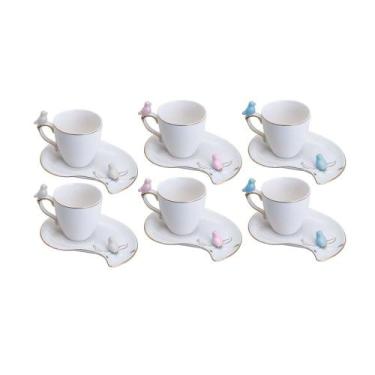 Imagem de Conjunto 6 Xícaras Chá Café Porcelana Cute Birds Branco Wolff