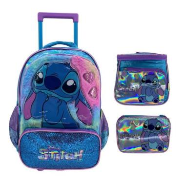 Imagem de Kit Mochila De Rodinha + Lancheira + Estojo Stitch 42412 Cor:AzulTaman