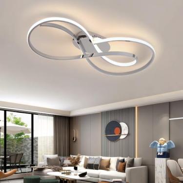 Imagem de Luminária de teto LED, 72W, moderna e regulável com controle remoto, 3000K-6000K, lustre de embutir, luminária de acrílico preta para sala de estar, quarto, sala de jantar e escritório (crom