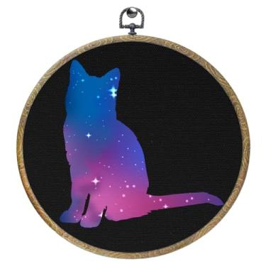 Imagem de Decoração de parede redonda emoldurada de gato bonito arte de parede arte de parede presentes para mulheres homens preto pendurado arte para casa, quarto, sala de estar, escritório, aniversário