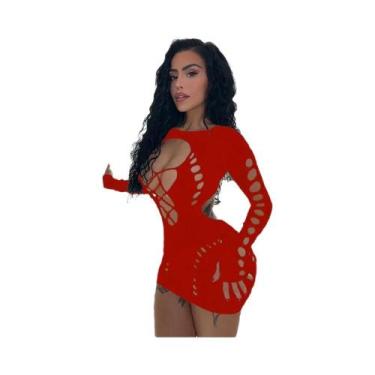 Imagem de Vestido Midi Transparente Sexy Em Rede Para Mulheres plus Size, Bodyco