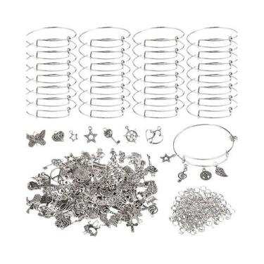 Imagem de Pulseiras Ajustáveis Prateadas, Charms, Ganchos Para Brincos, Argolas 