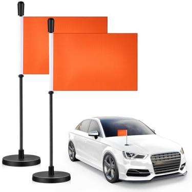 Imagem de 4 peças de bandeiras magnéticas laranja para carros com base magnética bandeira dupla face para caminhões acessórios de decoração de veículos ao ar livre usando isso para encontrar seu carro (10 x 15