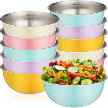Imagem de Yiyiring 10 tigelas de aço inoxidável tigelas de salada de metal com graduações reutilizáveis recipientes de alimentos para assar tigela de acampamento para sorvete, salada, sopa, assar, molhos (16,7