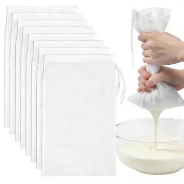 Imagem de 8 sacos de leite de nozes 200 sacos de pano de queijo 200 filtros de malha fina para coar suco de malha reutilizável coador de iogurte para coar suco de frutas café chá iogurte queijo tofu fermentação