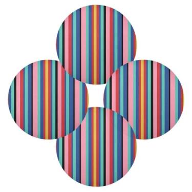 Imagem de Wassud Jogo americano conjunto de 4 tapetes de mesa redondos com listras mexicanas para cozinha e jantar, lavável, resistente ao calor, decoração de mesa 39 cm