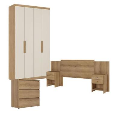 Imagem de Guarda Roupa Solteiro Milan 4 Portas Capuccino Off White com Cômoda Ga