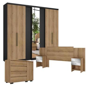 Imagem de Guarda Roupa Casal Selecto Glass 7 Portas Preto Capuccino com Cômoda c