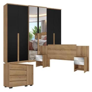 Imagem de Guarda Roupa Casal Valência 6 Portas Full Glass Capuccino Preto com Cô