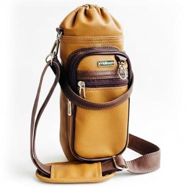 Imagem de Bolsa Térmica para Garrafa Vidinne OCREO em Courino, com Alça Transversal, Produto Artesanal Premium VIDINNE (Caramelo, 500 ml)