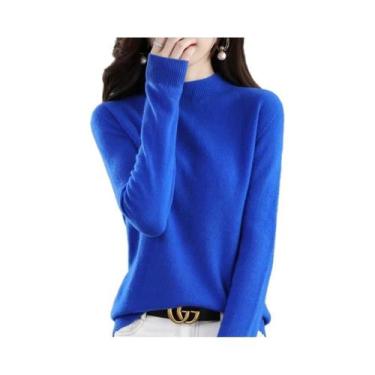 Imagem de Suéter Feminino De Lã Pura Para Outono Inverno, Gola Semi-Alta, Manga 